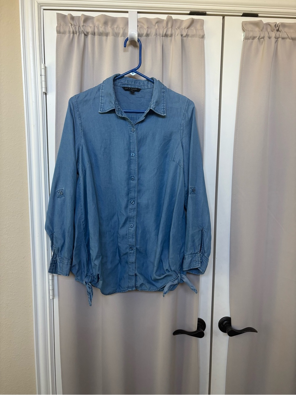 Zac & Rachel Light Blue chambray Denim Button-Down Shirt with side ties